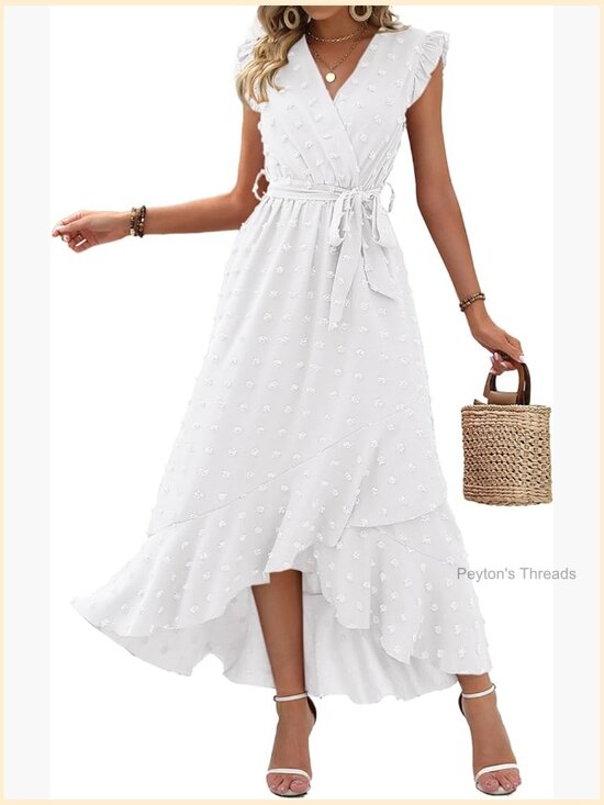 Dresses & Skirts - Boho Swiss Dot Cap Sleeve Maxi Dress Ruffle Beach Wedding
